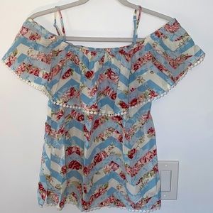 NO BOUNDARIES Floral Chevron Off-the-Shoulder Spaghetti Strap Top Crochet Lace